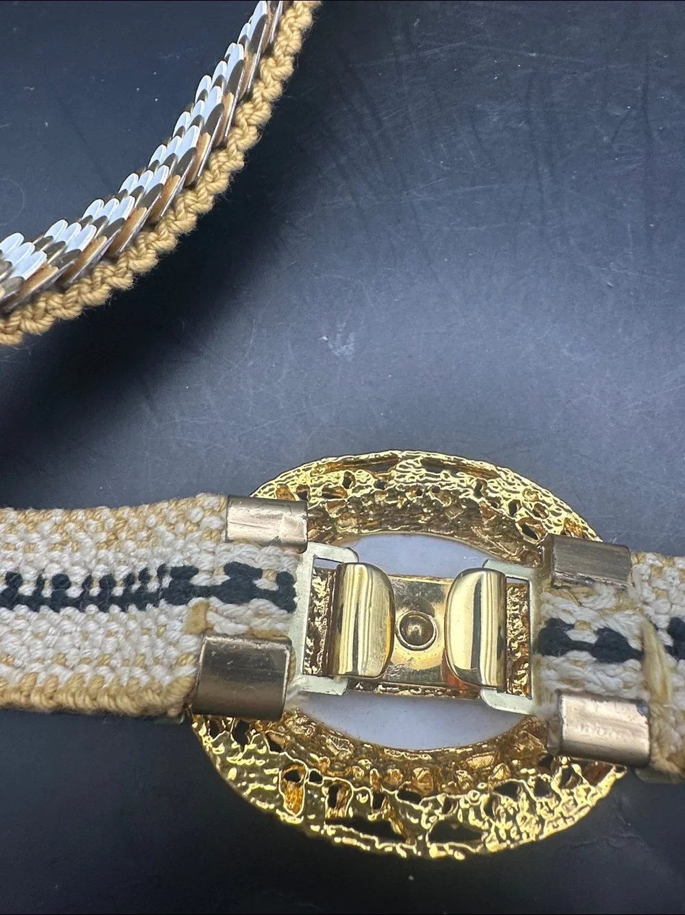 Vintage Belt Fish Scales Stretch Cinch Gold Tone Mid Century Unique
